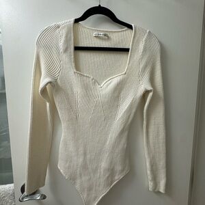 White V-Neck Ribbed Sweater